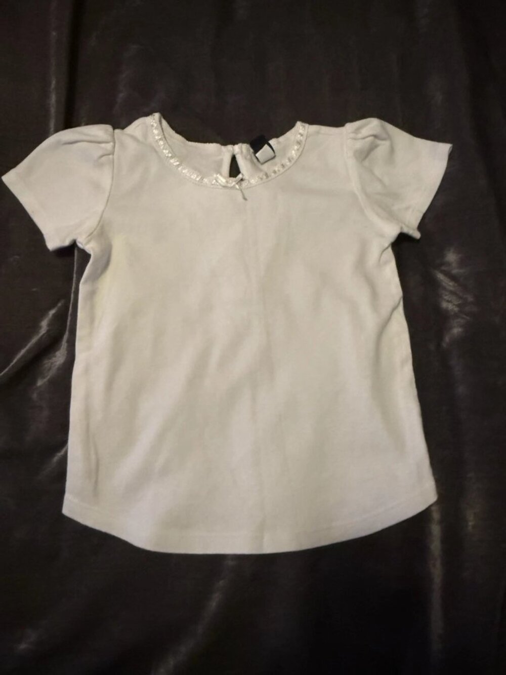 Vintage Y2K Baby Gap Ribbon Collar White Knit Puff Short Sleeve Shirt 3T EUC